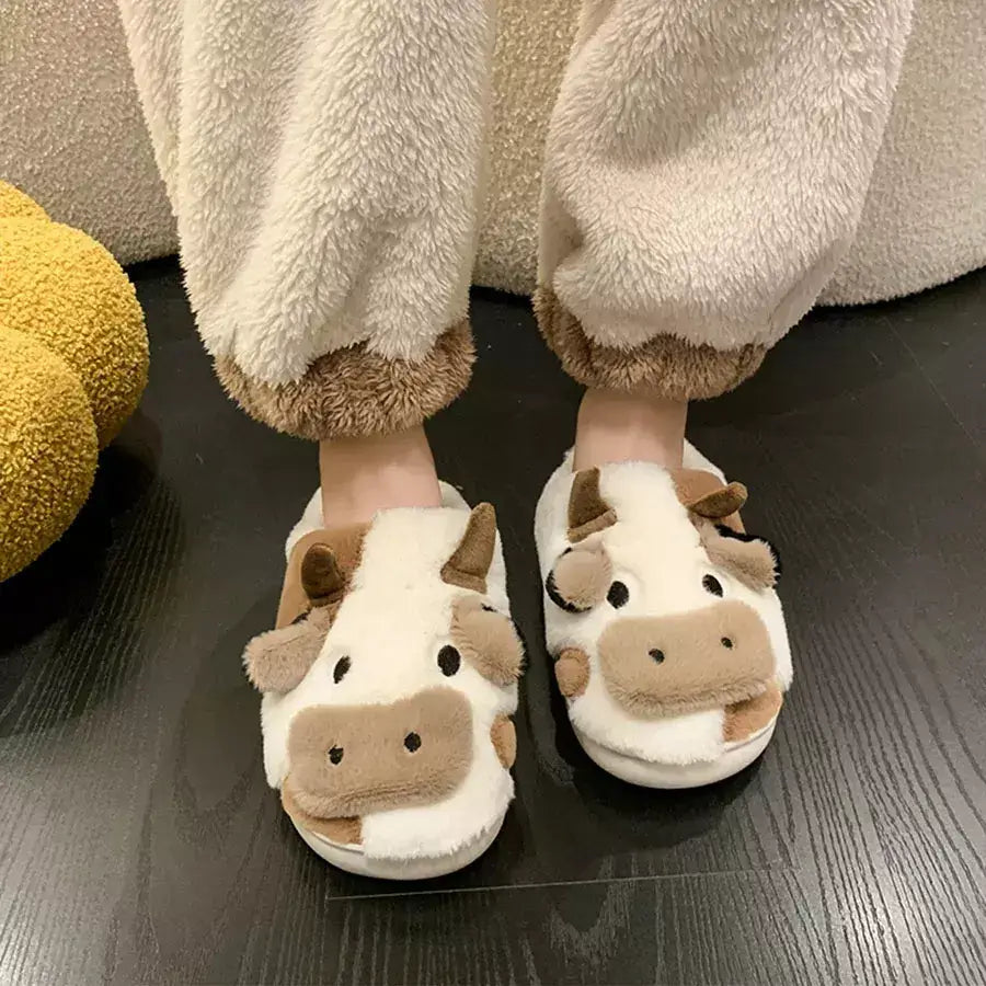Pantufa Feminina de Pelúcia Vaca, pantufas pezinho feliz, Pantufas peluciada feminina, Pantufas feminina aveludada, pantufa de qualidade
