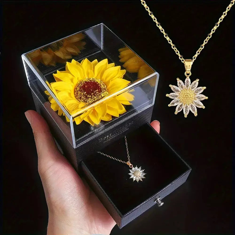 Colar Feminino Girassol + Caixa de brinde,
presente com flor e colar,
caixa com colar e flor,
colar de flor girassol,
colar de girassol,
colar feminino com girassol,
colar com significado,
joia com girassol,
colar que simboliza luz,
presente dia das mães,
presente dias dos namorados
