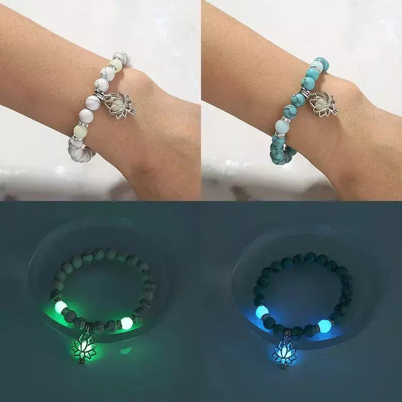 Pulseira Luminosa Lótus,
pulseira de pedra natural,
pingente de lótus,
pulseira yoga,
equilíbrio energético,
acessórios unissex