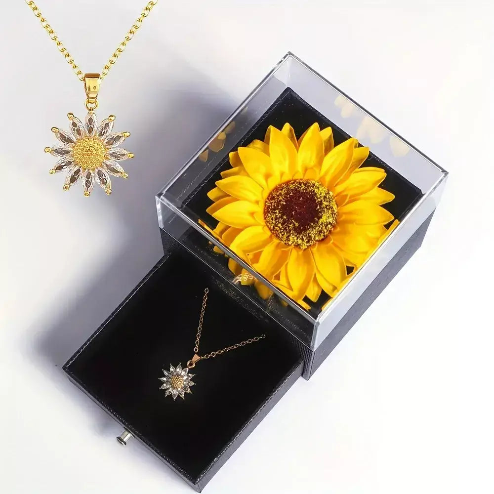 Colar Feminino Girassol + Caixa de brinde,
presente com flor e colar,
caixa com colar e flor,
colar de flor girassol,
colar de girassol,
colar feminino com girassol,
colar com significado,
joia com girassol,
colar que simboliza luz,
presente dia das mães,
presente dias dos namorados