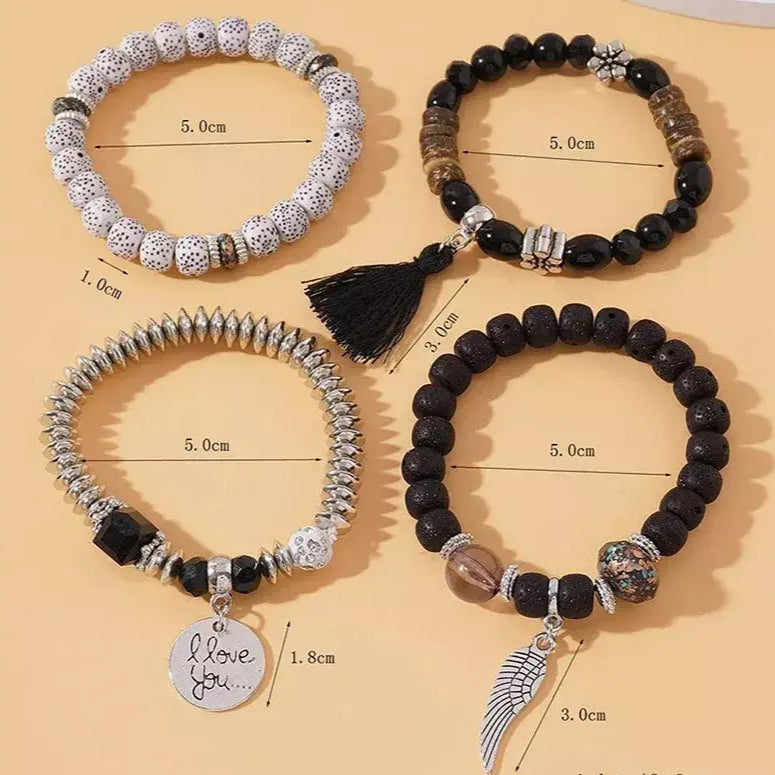 Pulseira Feminina Boêmia 4 peças,
pulseira feminina de miçanga,
Pulseira artesanal,
Pulseiras elásticas femininas elegantes,
Pulseira Boho