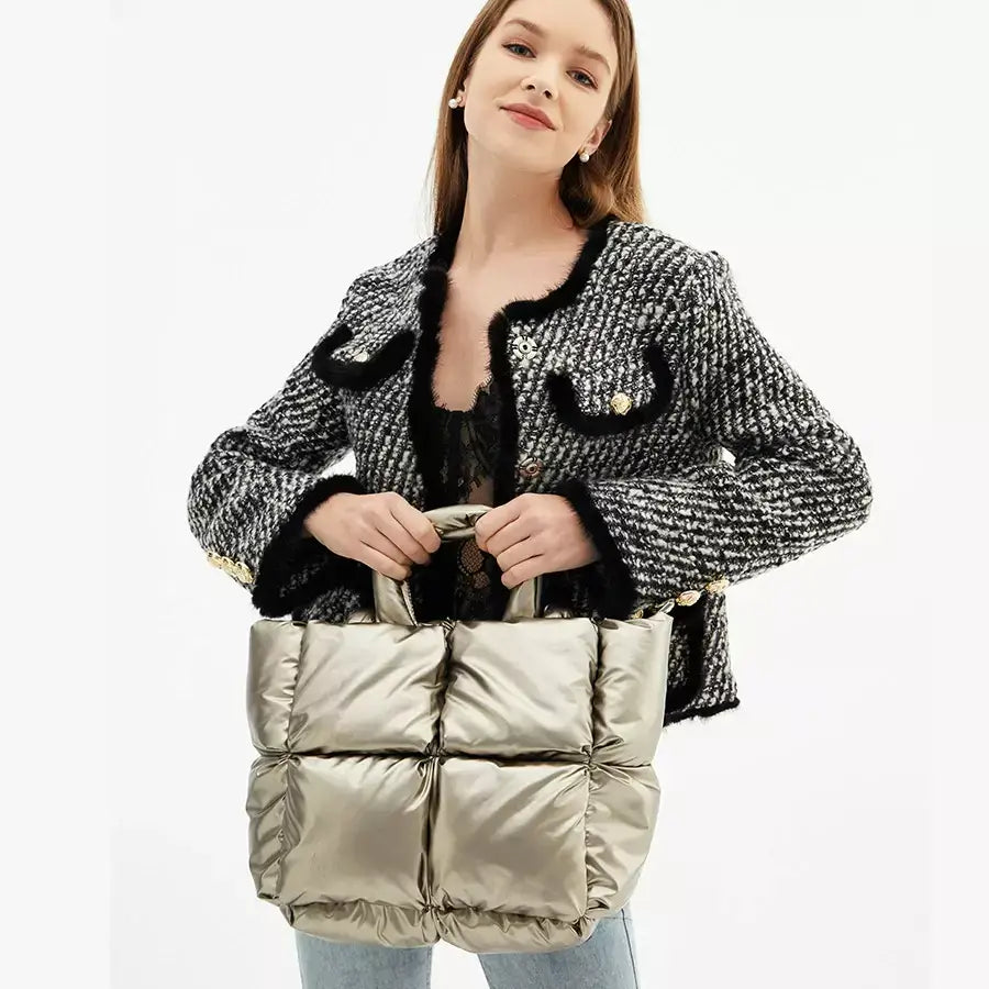 Bolsa Feminina Puffer de Luxo, Bolsa puff, bolsa acolchoada, bolsa feminina de ombro, bolsa cara