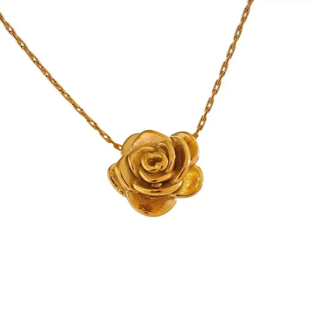 Colar Feminino Flor,
Colar tendência,
colar com banho de ouro,
Colar aço inoxidável,
joia resistente à água,
colar dourado sofisticado,
colar floral dourado