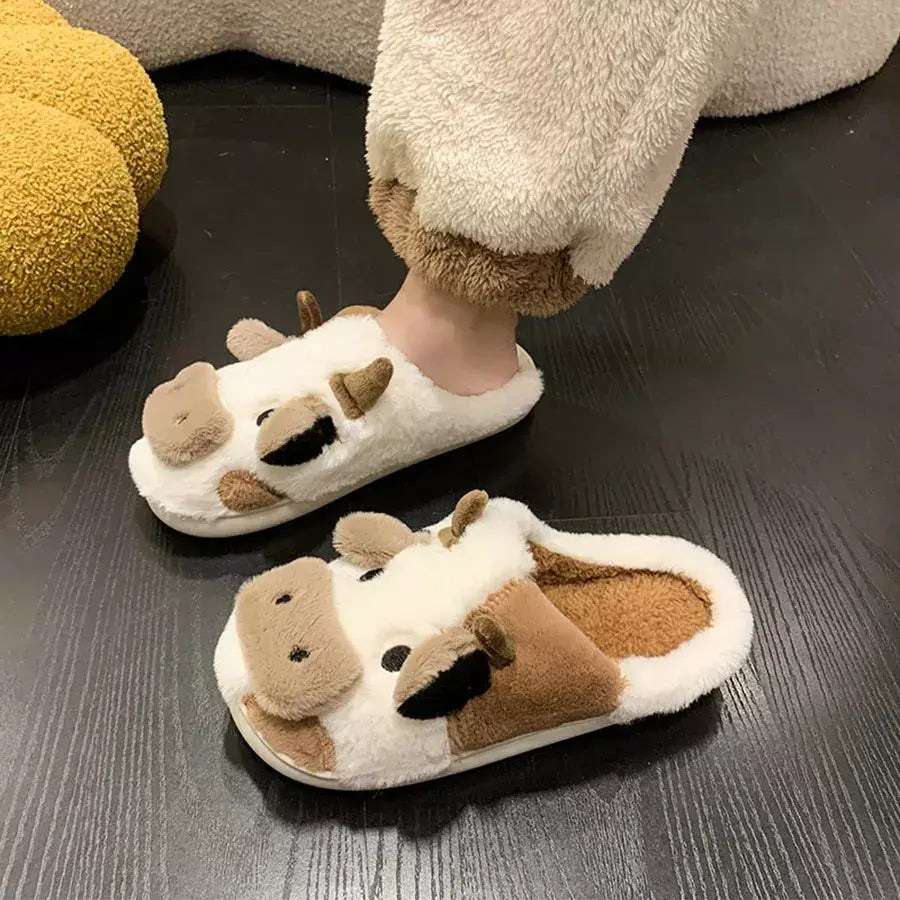 Pantufa Feminina de Pelúcia Vaca, pantufas pezinho feliz, Pantufas peluciada feminina, Pantufas feminina aveludada, pantufa de qualidade