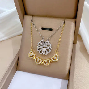 Colar Trevo do Amor Magnético,
cordão trevo de coração,
cordão trevo da sorte,
colar trevo de coração,
colar de coração,
presente romântico,
conexão de corações,
colar magnético
