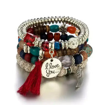 Pulseira Feminina Boêmia 4 peças,
pulseira feminina de miçanga,
Pulseira artesanal,
Pulseiras elásticas femininas elegantes,
Pulseira Boho
