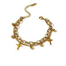 Pulseira Cruz Divina,
pulseira feminina religiosa,
pulseira católica,
Pulseira feminina banhada a ouro,
pulseira camadas