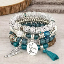 Pulseira Feminina Boêmia 4 peças,
pulseira feminina de miçanga,
Pulseira artesanal,
Pulseiras elásticas femininas elegantes,
Pulseira Boho