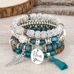 Pulseira Feminina Boêmia 4 peças,
pulseira feminina de miçanga,
Pulseira artesanal,
Pulseiras elásticas femininas elegantes,
Pulseira Boho