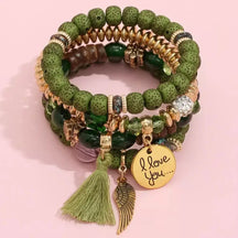 Pulseira Feminina Boêmia 4 peças,
pulseira feminina de miçanga,
Pulseira artesanal,
Pulseiras elásticas femininas elegantes,
Pulseira Boho