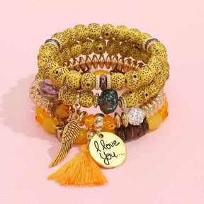 Pulseira Feminina Boêmia 4 peças,
pulseira feminina de miçanga,
Pulseira artesanal,
Pulseiras elásticas femininas elegantes,
Pulseira Boho