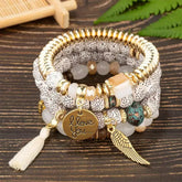 Pulseira Feminina Boêmia 4 peças,
pulseira feminina de miçanga,
Pulseira artesanal,
Pulseiras elásticas femininas elegantes,
Pulseira Boho