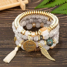 Pulseira Feminina Boêmia 4 peças,
pulseira feminina de miçanga,
Pulseira artesanal,
Pulseiras elásticas femininas elegantes,
Pulseira Boho