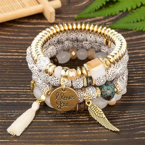 Pulseira Feminina Boêmia 4 peças,
pulseira feminina de miçanga,
Pulseira artesanal,
Pulseiras elásticas femininas elegantes,
Pulseira Boho