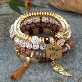 Pulseira Feminina Boêmia 4 peças,
pulseira feminina de miçanga,
Pulseira artesanal,
Pulseiras elásticas femininas elegantes,
Pulseira Boho