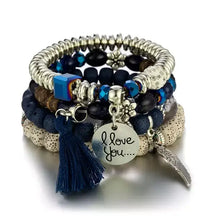 Pulseira Feminina Boêmia 4 peças,
pulseira feminina de miçanga,
Pulseira artesanal,
Pulseiras elásticas femininas elegantes,
Pulseira Boho