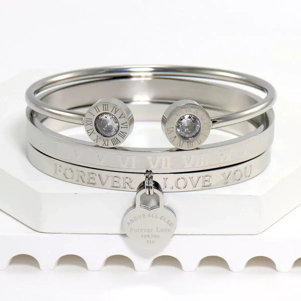 pulseira roman love, pulseira amor romano, pulseira feminina aço inoxidável, pulseira elegante, kit de pulseiras