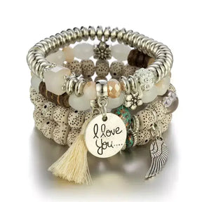 Pulseira Feminina Boêmia 4 peças,
pulseira feminina de miçanga,
Pulseira artesanal,
Pulseiras elásticas femininas elegantes,
Pulseira Boho
