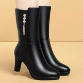 Bota Feminina Royal Essence, bota feminina cano médio, bota feminina de couro, bota feminina preta