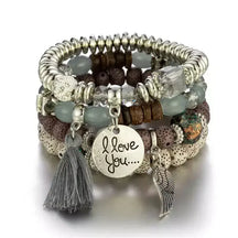 Pulseira Feminina Boêmia 4 peças,
pulseira feminina de miçanga,
Pulseira artesanal,
Pulseiras elásticas femininas elegantes,
Pulseira Boho