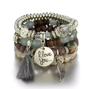 Pulseira Feminina Boêmia 4 peças,
pulseira feminina de miçanga,
Pulseira artesanal,
Pulseiras elásticas femininas elegantes,
Pulseira Boho
