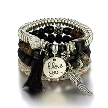 Pulseira Feminina Boêmia 4 peças,
pulseira feminina de miçanga,
Pulseira artesanal,
Pulseiras elásticas femininas elegantes,
Pulseira Boho