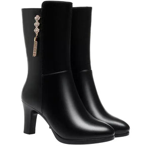 Bota Feminina Royal Essence, bota feminina cano médio, bota feminina de couro, bota feminina preta