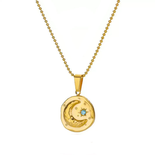 Colar Feminino Pingente Lua e Estrela,
Colar feminino elegante,
colar dourado,
colar redondo