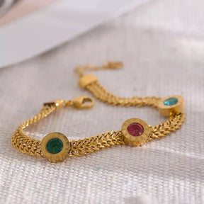Pulseira Cubana com Zircônias Coloridas,
pulseira com zircônias coloridas,
pulseira banhada a ouro,
pulseira feminina moderna,
acessórios femininos tendência
