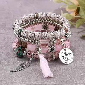 Pulseira Feminina Boêmia 4 peças,
pulseira feminina de miçanga,
Pulseira artesanal,
Pulseiras elásticas femininas elegantes,
Pulseira Boho