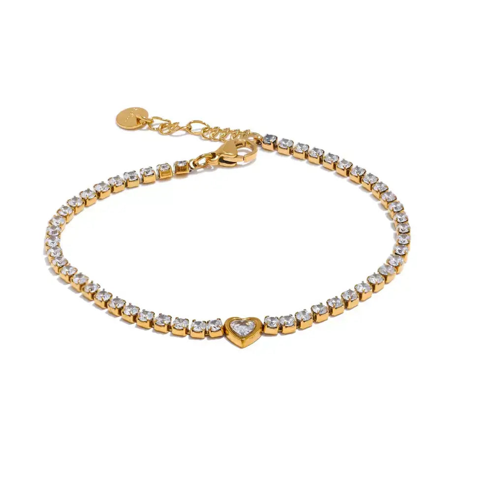 Pulseira Feminina Coração Brilhante,
Joia delicada para presente,
Pulseira elegante feminina,
Pulseira de luxo feminina,
Pulseira brilhante para mulheres